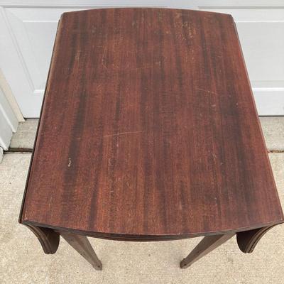 LOT 66: Wooden Furniture - Half Moon Side Table, Drop Leaf Side Table and Upholstered Storage Foot Stool