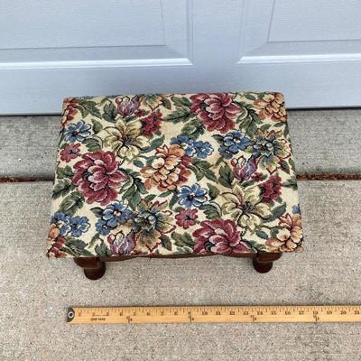 LOT 66: Wooden Furniture - Half Moon Side Table, Drop Leaf Side Table and Upholstered Storage Foot Stool