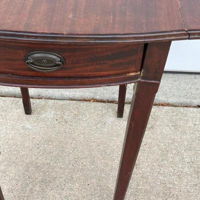 LOT 66: Wooden Furniture - Half Moon Side Table, Drop Leaf Side Table and Upholstered Storage Foot Stool