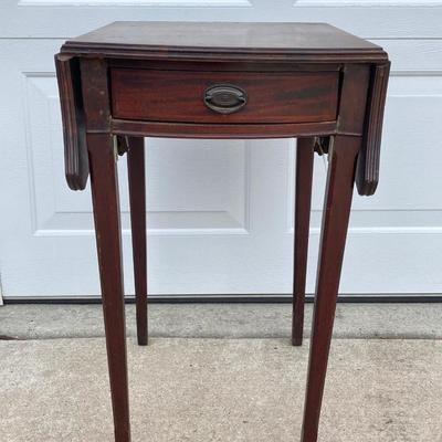 LOT 66: Wooden Furniture - Half Moon Side Table, Drop Leaf Side Table and Upholstered Storage Foot Stool