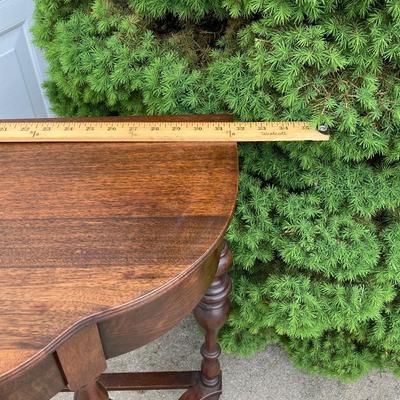 LOT 66: Wooden Furniture - Half Moon Side Table, Drop Leaf Side Table and Upholstered Storage Foot Stool