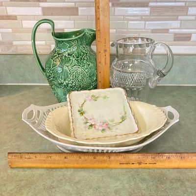 LOT 73: Collection of Serving Ware - Wedgwood & Barlaston of Etruria (Made in England) Pitcher, Bunny Egg Holder, Decorative Bowls...
