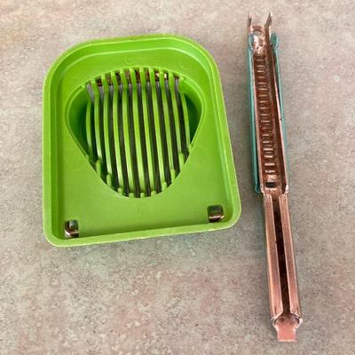 LOT 74: Vintage Kitchen Appliances and More - General Electric Mixer, Easy Twist by Foley Jar Opener, Toaster, Corning Ware Blue Corn...