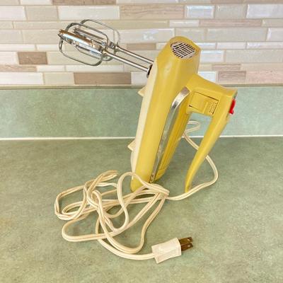 LOT 74: Vintage Kitchen Appliances and More - General Electric Mixer, Easy Twist by Foley Jar Opener, Toaster, Corning Ware Blue Corn...