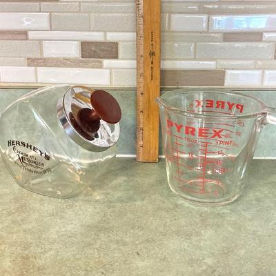 LOT 75: Kitchen Essentials - OGGI Corporation Nesting Bowls, Corn Holders, Pyrex Measuring Cup, Hershey's Candy Jar, Punch N Cover,...