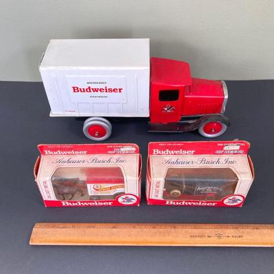 LOT 76: Budweiser Collection of Metal and Diecast Toy Trucks / Cars (Days Gone) and More