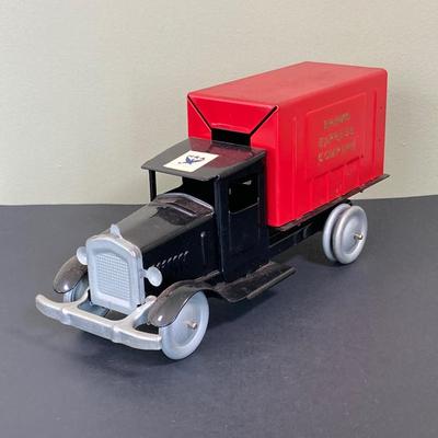 LOT 77: Deepwater Industries Federal Credit Union Diecast Armored Truck Bank, Oversized One Cent Bank and Hand Crafted Metal Brinks Truck