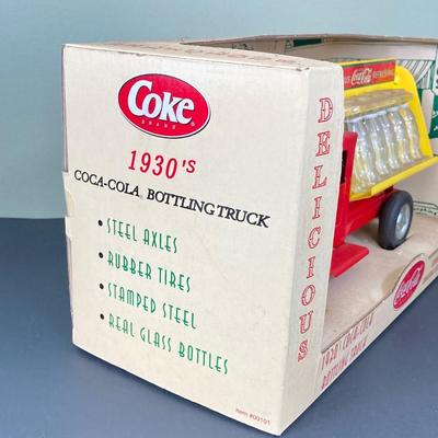 LOT 78: 1930's Coca-Cola Metal Toy Truck in Original Box (Gearbox) with Extra Bottles