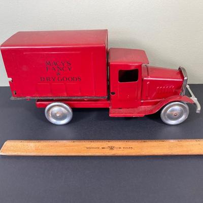 LOT 79: Pair of Metalcraft Corp. Toy Delivery Trucks - Kroger Food Express and Macy's Fancy & Dry Goods