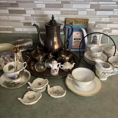 LOT 89: Time for Tea: Silverplate Teapot, Sugar & Creamer, Royal Vale, Meito China, Vintage Electric Teapot, Hand Painted Vase &...