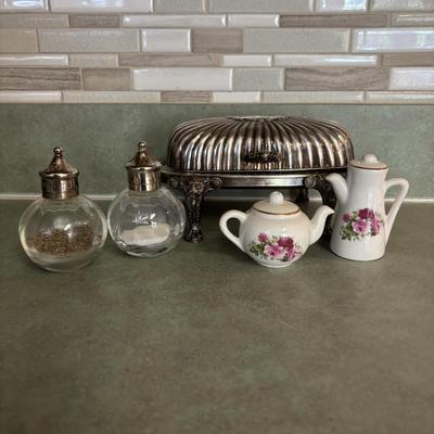 LOT 89: Time for Tea: Silverplate Teapot, Sugar & Creamer, Royal Vale, Meito China, Vintage Electric Teapot, Hand Painted Vase &...