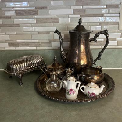 LOT 89: Time for Tea: Silverplate Teapot, Sugar & Creamer, Royal Vale, Meito China, Vintage Electric Teapot, Hand Painted Vase &...