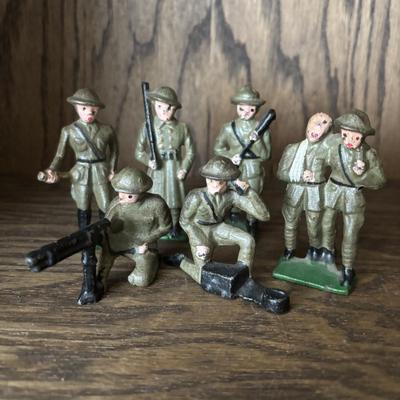 LOT 92: Vintage Metal Toy Soldiers & 2 Composition Soldiers (1 will not stand on its own)