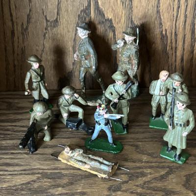 LOT 92: Vintage Metal Toy Soldiers & 2 Composition Soldiers (1 will not stand on its own)