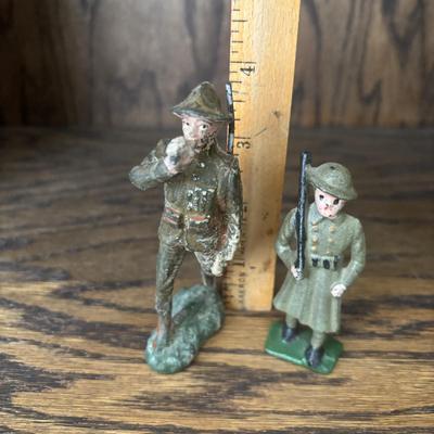 LOT 92: Vintage Metal Toy Soldiers & 2 Composition Soldiers (1 will not stand on its own)