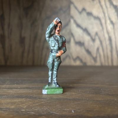 LOT 92: Vintage Metal Toy Soldiers & 2 Composition Soldiers (1 will not stand on its own)
