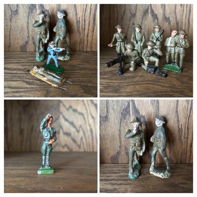 LOT 92: Vintage Metal Toy Soldiers & 2 Composition Soldiers (1 will not stand on its own)
