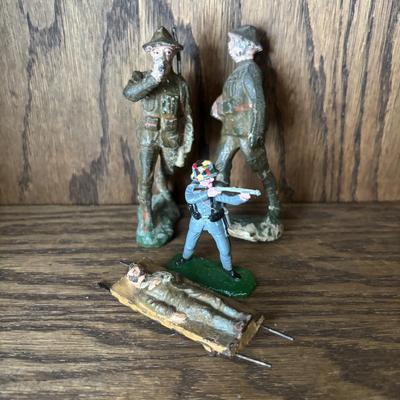 LOT 92: Vintage Metal Toy Soldiers & 2 Composition Soldiers (1 will not stand on its own)