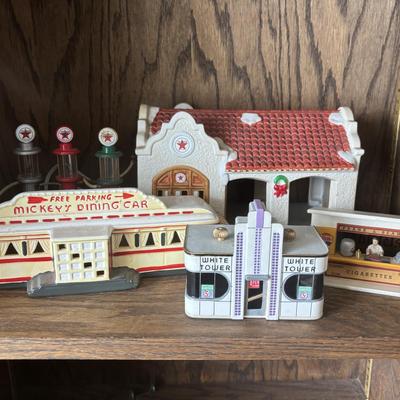 LOT 93: Roadside Diners & More: Lefton"s Great American Diner Series, A.C. Gilbert American Flyer "Frank & Beans",...