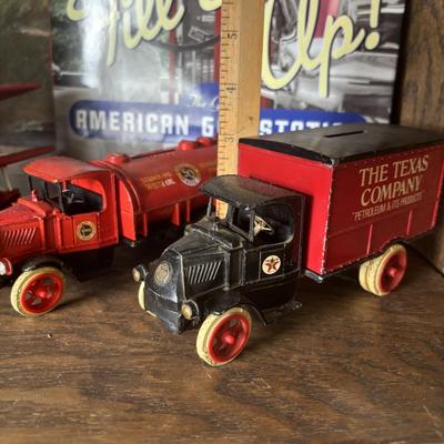 LOT 94: Petroliana Collection: Gulf Station Painting by Local Artist R. Coates, 1986, Ertl Standard Oil & Texaco Banks, Die Cast...