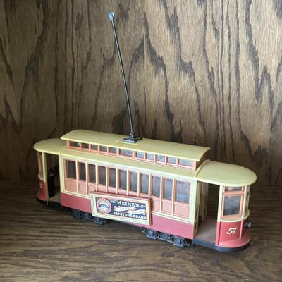 LOT 95: Cable/Streetcar Model Collection: City Transport, IDM by UMD Inc., Heinz 57 Trolly Bank & Tin Toy Trolly Ornament