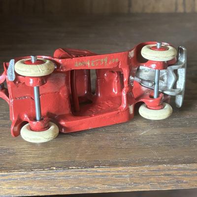 LOT 97: Cast Iron (3) and Tin Toy Car (1