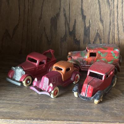 LOT 97: Cast Iron (3) and Tin Toy Car (1