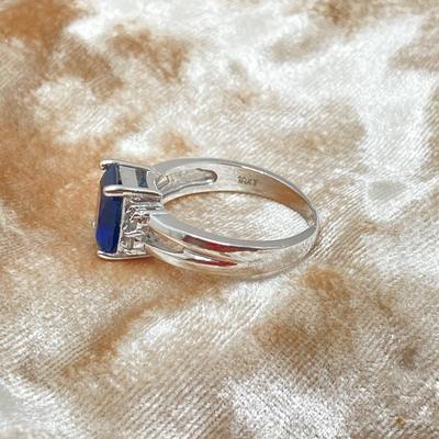 LOT 174: White Gold 10kt Blue Sapphire & CZ Ring, 3.45g Tw., sz.8