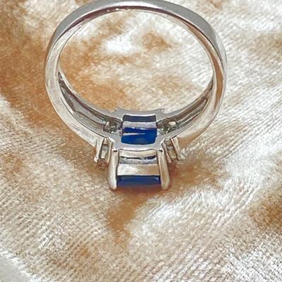 LOT 174: White Gold 10kt Blue Sapphire & CZ Ring, 3.45g Tw., sz.8