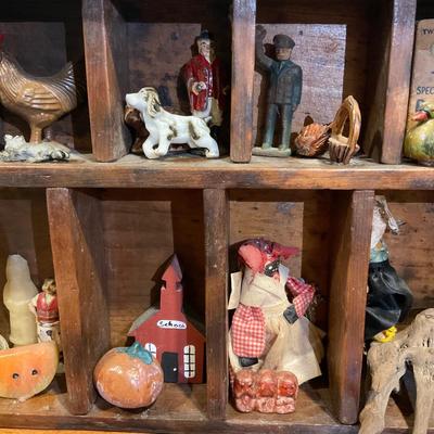 K696 Miniature Shelf w/Misc. Antique & Vintage Dolls & Figurines