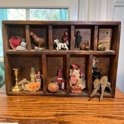 K696 Miniature Shelf w/Misc. Antique & Vintage Dolls & Figurines