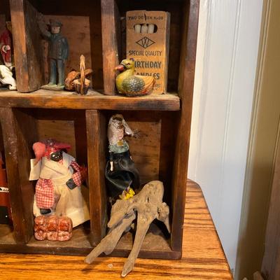 K696 Miniature Shelf w/Misc. Antique & Vintage Dolls & Figurines
