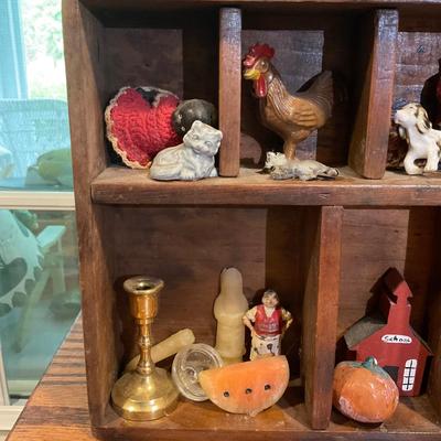 K696 Miniature Shelf w/Misc. Antique & Vintage Dolls & Figurines