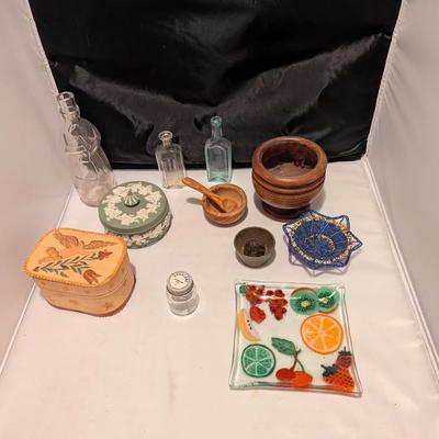 Carrie Nation Vinegar Bottle Wedgwood Jasperware Trinket Box Flower Frog Beaded Hand Made Bowl (B)