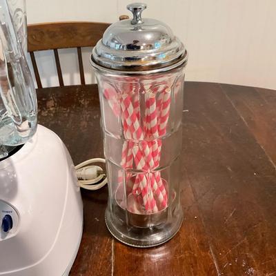 K698 Osterizer 16 Speed Blender w/ Vintage Glass Straw Dispenser