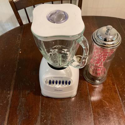 K698 Osterizer 16 Speed Blender w/ Vintage Glass Straw Dispenser