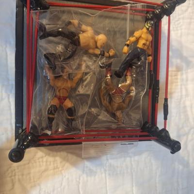 Toy wrestling ring and wrestlers