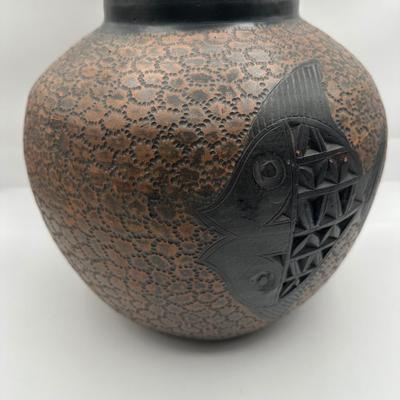Handmade Etched Art Pottery Vase