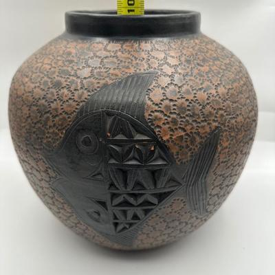 Handmade Etched Art Pottery Vase