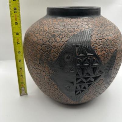 Handmade Etched Art Pottery Vase