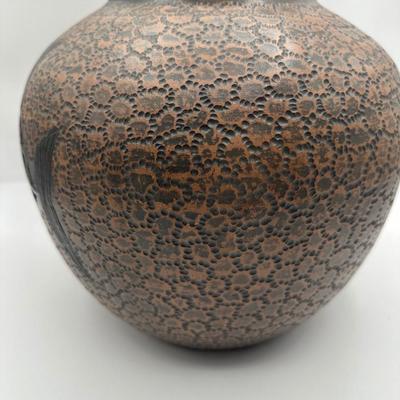 Handmade Etched Art Pottery Vase