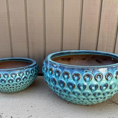 Two Blue Decorative Planters
