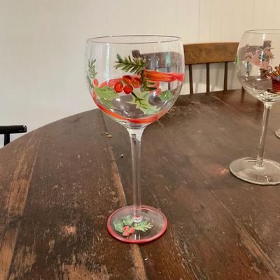 K1231 Hand Painted Christmas Wine Glasses