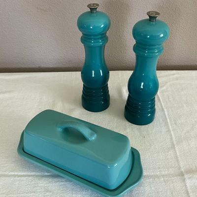 Le Creuset Salt/Pepper Shaker and Chantal Butter Dish