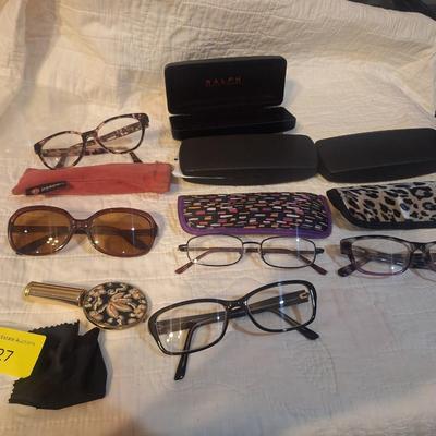 Glasses and cases and lipstick case with mirror