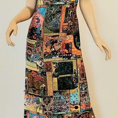 Vtg Timeless Waltah Clarke's 60-70s Cheongsam Quipao Maxi Patchwork dress