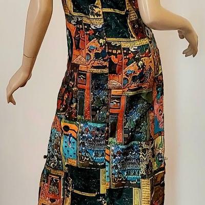 Vtg Timeless Waltah Clarke's 60-70s Cheongsam Quipao Maxi Patchwork dress