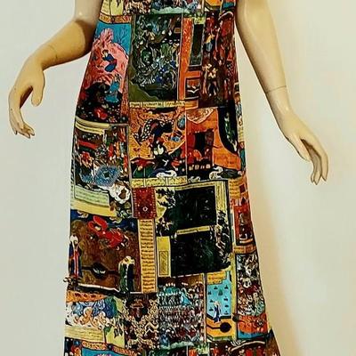 Vtg Timeless Waltah Clarke's 60-70s Cheongsam Quipao Maxi Patchwork dress