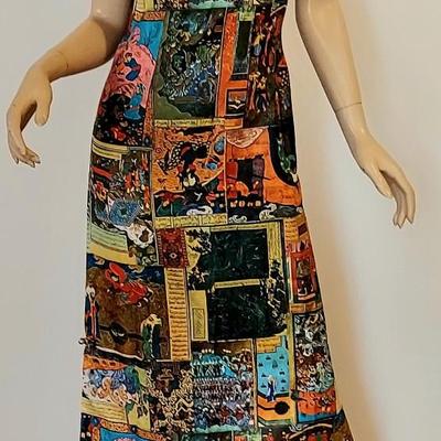Vtg Timeless Waltah Clarke's 60-70s Cheongsam Quipao Maxi Patchwork dress