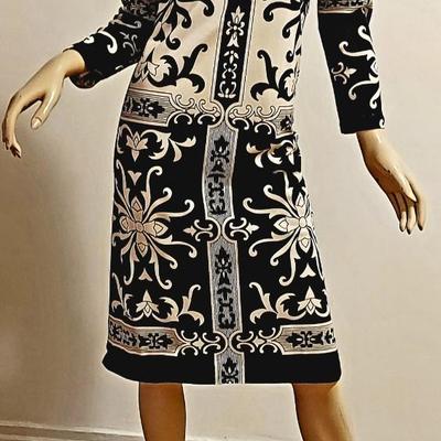 Vtg 60-70s Rare Paganne Gene Berk Blk/Wht floral sheath dress
